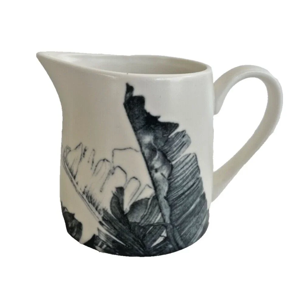 NEW Haus Hand Painted Porcelain Teapot, Sugar Bowl and Creamer Neutral Tropical